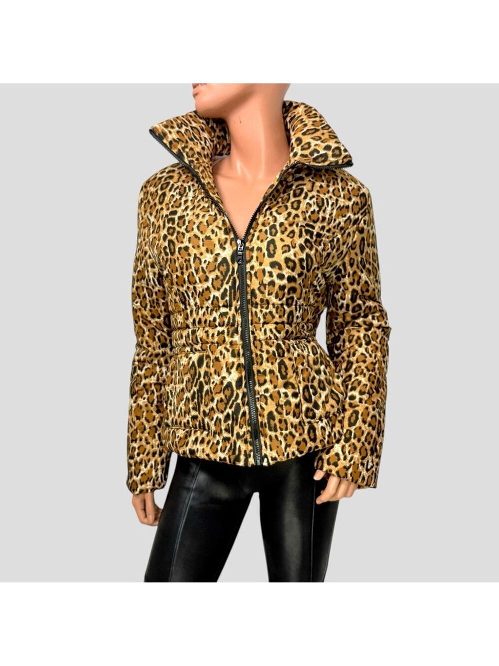 Y2K Leopard Cropped Puffer Jacket S Indie Sleaze Mobwife Apres Ski